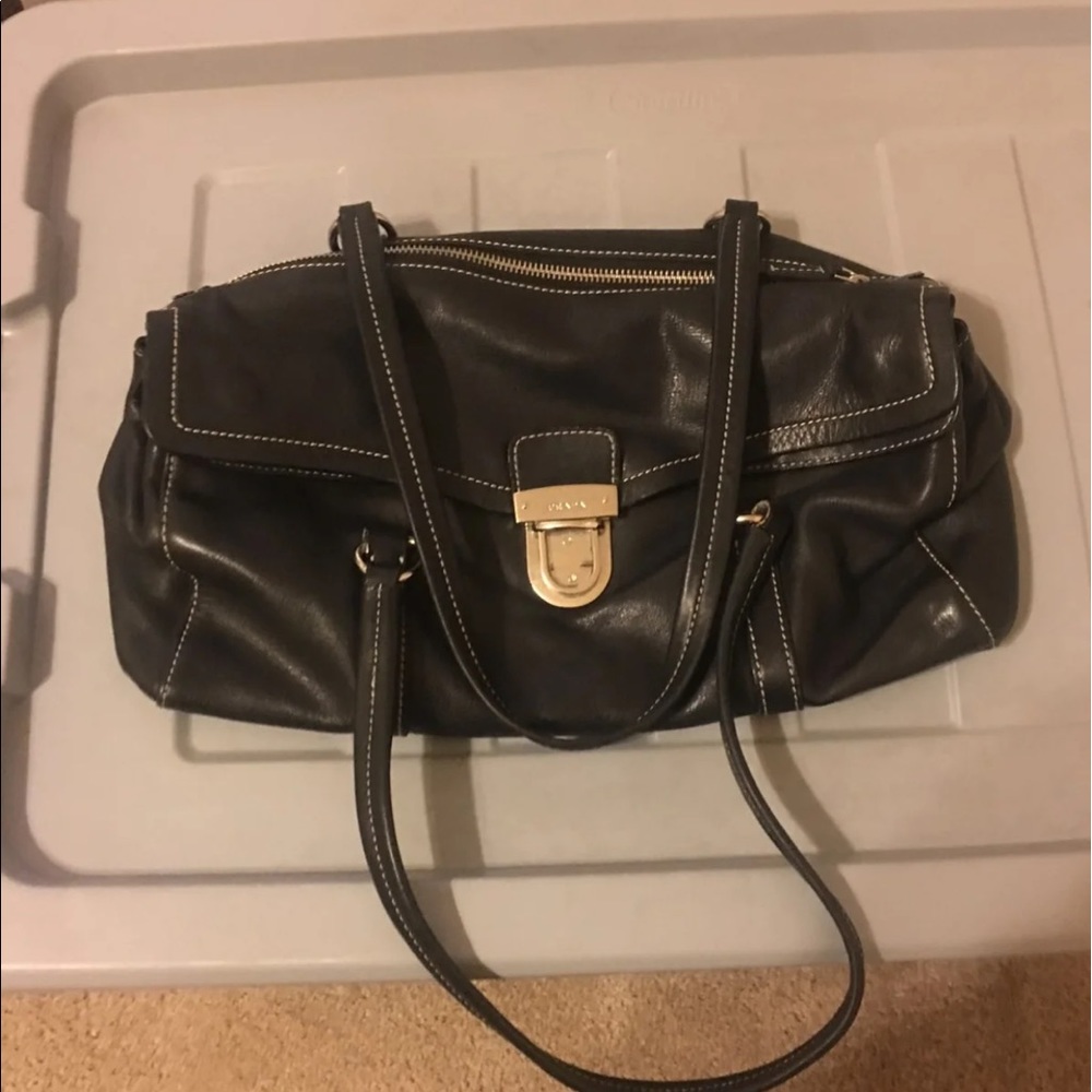 Black Leather Prada handbag purse with straps